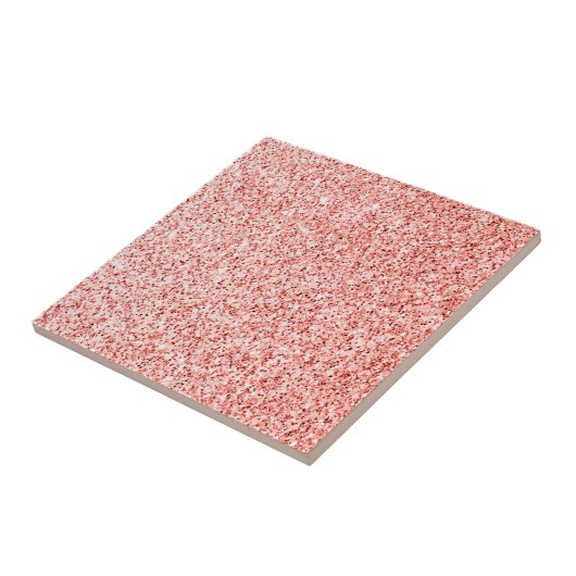 Roze koraal licht pastel sparkles glitter tegeltje (Zijkant)