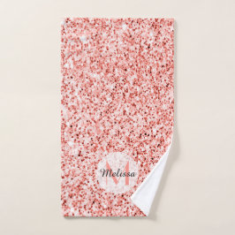 Roze koraal licht pastel sparkles Monogram Bad Handdoek