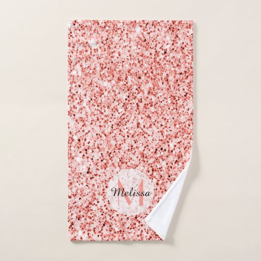 Roze koraal licht pastel sparkles Monogram Bad Handdoek (Handdoek)