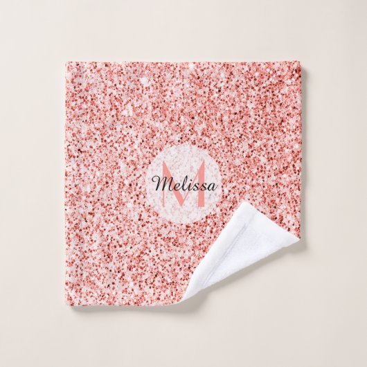 Roze koraal licht pastel sparkles Monogram Bad Handdoek (Wasdoekje)