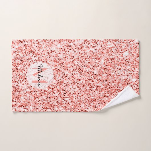 Roze koraal licht pastel sparkles Monogram Bad Handdoek (Handdoek)