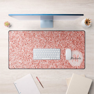 Roze koraal licht pastel sparkles Monogram Bureaumat