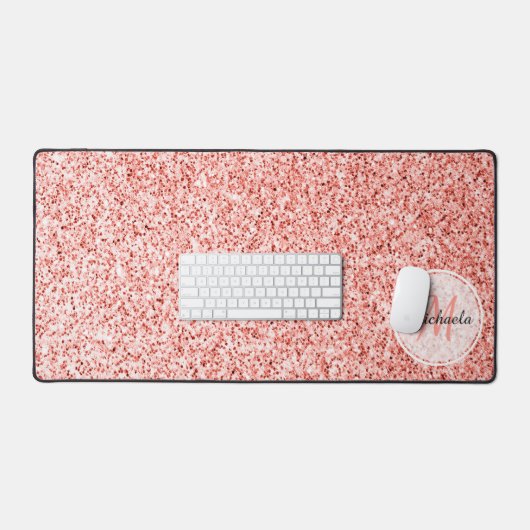 Roze koraal licht pastel sparkles Monogram Bureaumat (Keyboard & Muis)