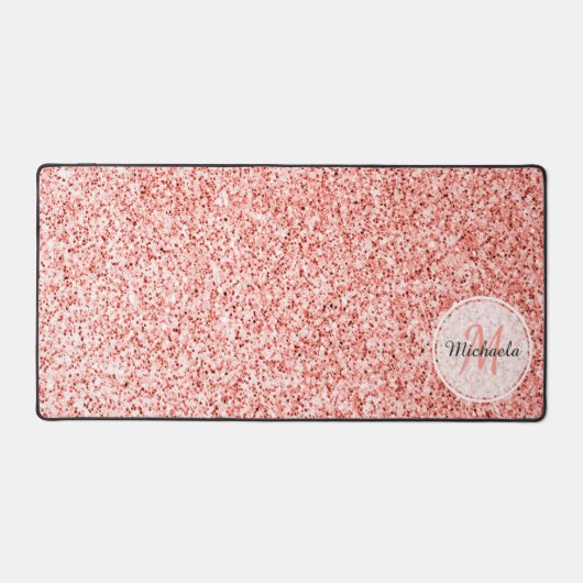 Roze koraal licht pastel sparkles Monogram Bureaumat (Voorkant)