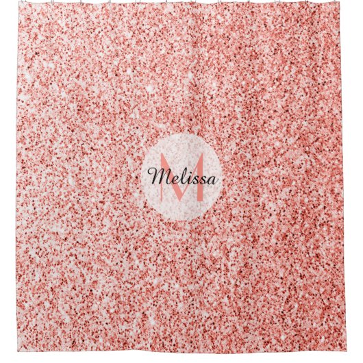 Roze koraal licht pastel sparkles Monogram Douchegordijn (Voorkant)