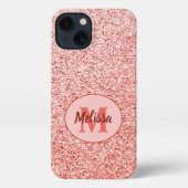 Roze koraal licht pastel sparkles Monogram iPhone Hoesje (Achterkant)