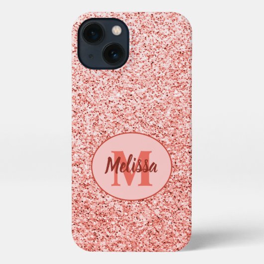 Roze koraal licht pastel sparkles Monogram iPhone Hoesje (Achterkant)