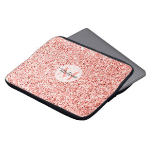Roze koraal licht pastel sparkles Monogram Laptop Sleeve