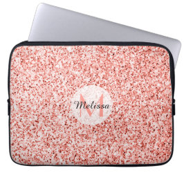 Roze koraal licht pastel sparkles Monogram Laptop Sleeve