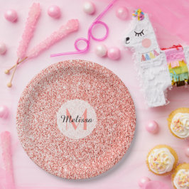 Roze koraal licht pastel sparkles Monogram Papieren Bordje
