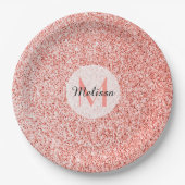 Roze koraal licht pastel sparkles Monogram Papieren Bordje (Voorkant)