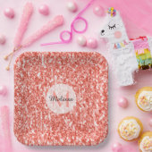 Roze koraal licht pastel sparkles Monogram Papieren Bordje (Feest)