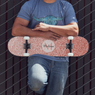 Roze koraal licht pastel sparkles Monogram Persoonlijk Skateboard