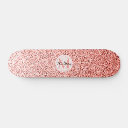 Roze koraal licht pastel sparkles Monogram Persoonlijk Skateboard (Horizontaal)