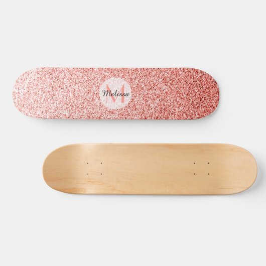 Roze koraal licht pastel sparkles Monogram Persoonlijk Skateboard (Horizontaal)