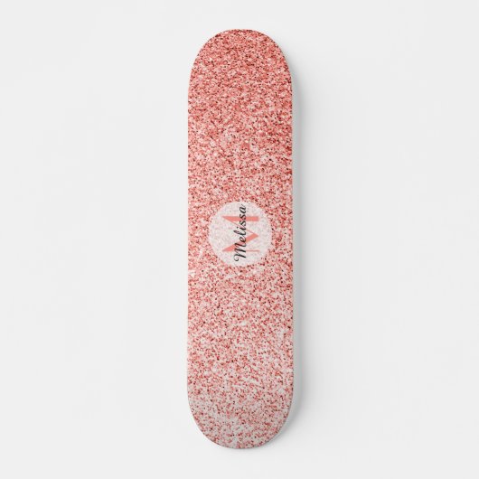Roze koraal licht pastel sparkles Monogram Persoonlijk Skateboard (Voorkant)