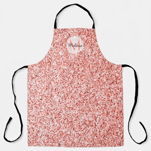 Roze koraal licht pastel sparkles Monogram Schort (Voorkant)