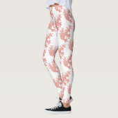 Roze koraal licht pastelsparren wit patroon leggings (Links)