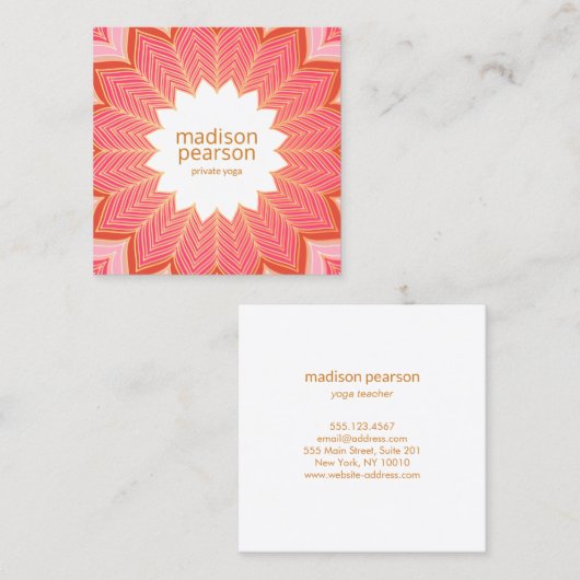 Roze Koraal Lotus Mandala Bloem Yoga Docent Vierkante Visitekaartje (Voorkant / Achterkant)