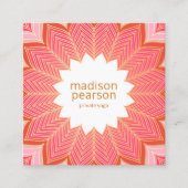 Roze Koraal Lotus Mandala Bloem Yoga Docent Vierkante Visitekaartje (Voorkant)