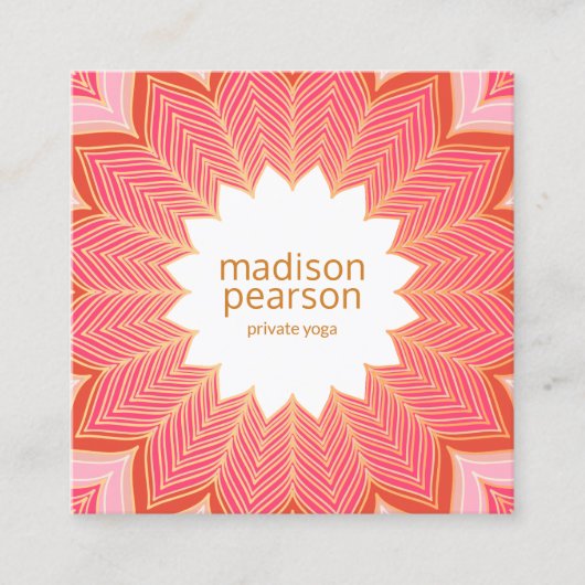 Roze Koraal Lotus Mandala Bloem Yoga Docent Vierkante Visitekaartje (Voorkant)