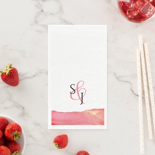 Roze Koraal Monogram Huwelijk Servet (Insitu)