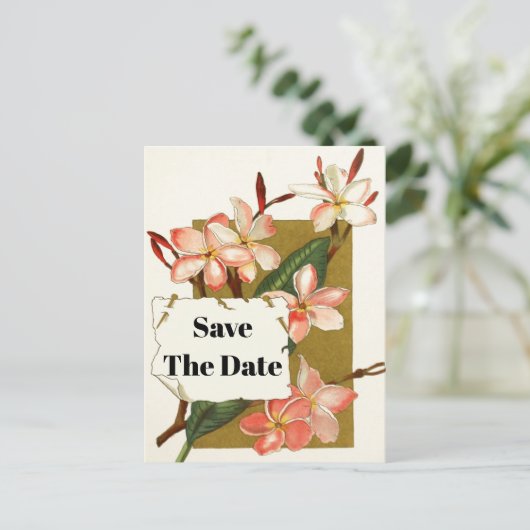 roze koraal oleander bloemig Save the Date Aankondigingskaart (Staand voorkant)