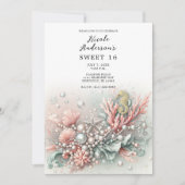 Roze Koraal & Parels Onder het Zee Sweet 16 Kaart (Voorkant)