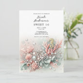 Roze Koraal & Parels Onder het Zee Sweet 16 Kaart (Staand voorkant)