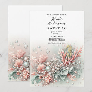 Roze Koraal & Parels Onder het Zee Sweet 16 Kaart