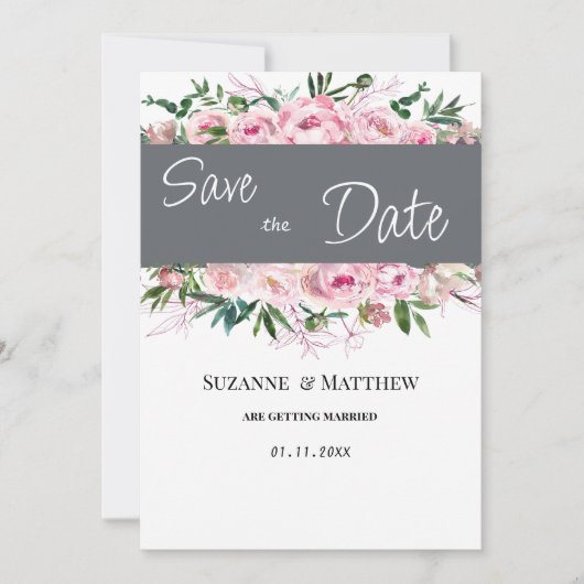 Roze koraal pioen bloemenzomer Save the Date Kaart (Voorkant)