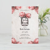 Roze Koraal Pioen Mason Jar Rustiek Vrijgezellenfe Kaart (Staand voorkant)