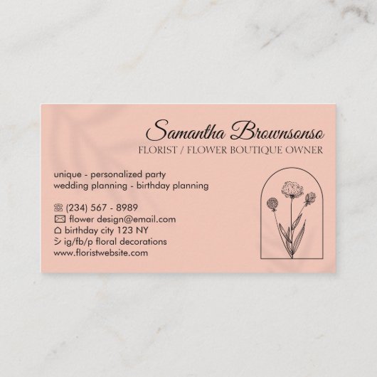 Roze koraal Plant Venster Schaduwventiel Visitekaartje (Achterkant)