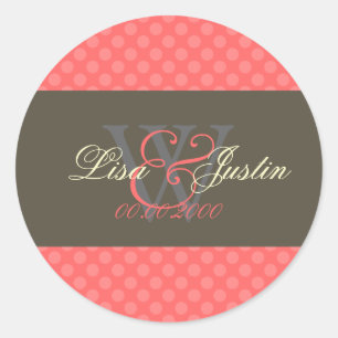 Roze Koraal Polka Dots monogram stickers