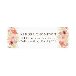 Roze koraal Roos en goudbladeren Etiket