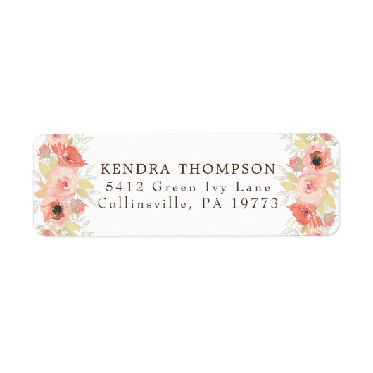 Roze koraal Roos en goudbladeren Etiket (Voorkant)