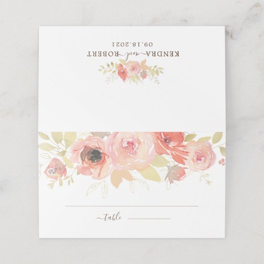 Roze koraal Roos en goudbladeren Plaatskaartje (Buitenkant ongevouwen)