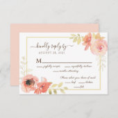 Roze koraal Roos en goudbladeren RSVP Kaartje (Voorkant / Achterkant)
