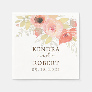 Roze koraal Roos Gold Leaves Floral Wedding Shower Servet