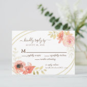 Roze koraal Roos & Gold Ovals Reply Online Weddens RSVP Kaartje (Staand voorkant)