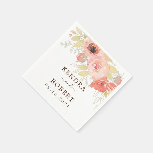 Roze Koraal Roze Gouden Bladeren Bloemige Trouw Br Servet (Hoek)