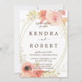 Roze koraal Rozen en gouden bruiloft Kaart (Voorkant)