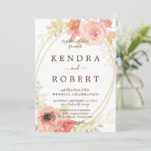 Roze koraal Rozen en gouden bruiloft Kaart (Staand voorkant)