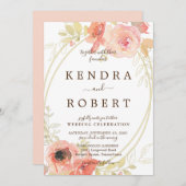 Roze koraal Rozen en gouden bruiloft Kaart (Voorkant / Achterkant)