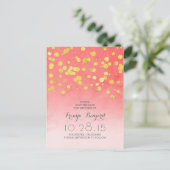 Roze koraal Save the Date & Goud glitter confetti Aankondigingskaart (Staand voorkant)
