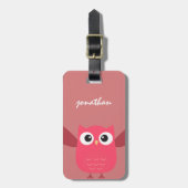 Roze & Koraal Schattigee Cartoon Uil Bagagelabel (Voorkant verticaal)