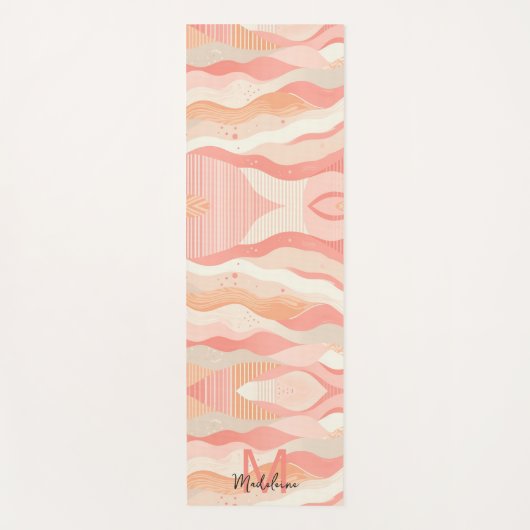 Roze koraal strepen golven patroon naam monogram yogamat (Voorkant)