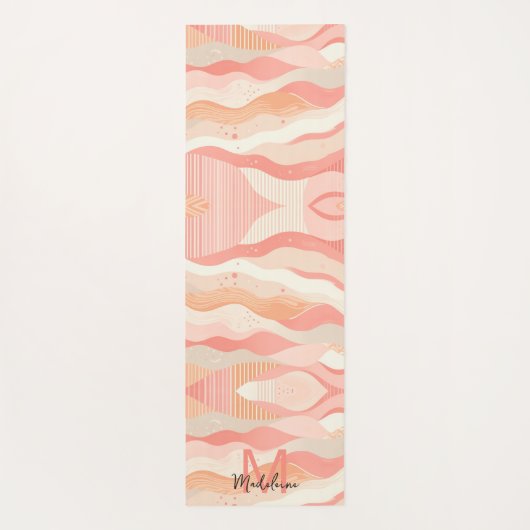 Roze koraal strepen golven patroon naam monogram yogamat (Achterkant)