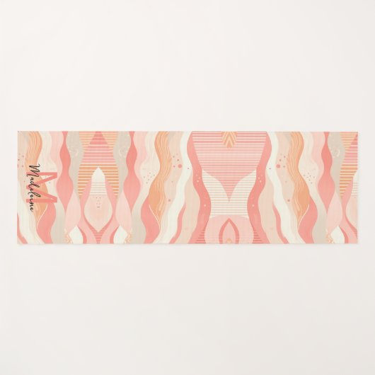 Roze koraal strepen golven patroon naam monogram yogamat (Voorkant (horizontaal))