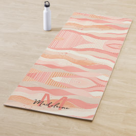 Roze koraal strepen golven patroon naam monogram yogamat